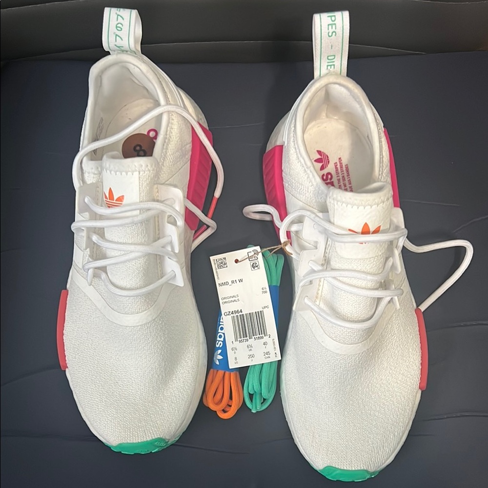 Adidas White Sneakers with Pink and Green Highlights GZ4964